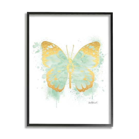 Stupell Industries Seafoam Green Butterfly Watercolor Paint Splatter in Frame Wall Art